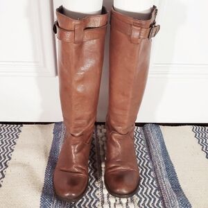 Italian Belted Genuine Leather Brown Riding Boot- Size Euro 37